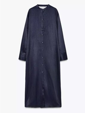 Zara Navy Blue Long Button-Front Maxi Dress